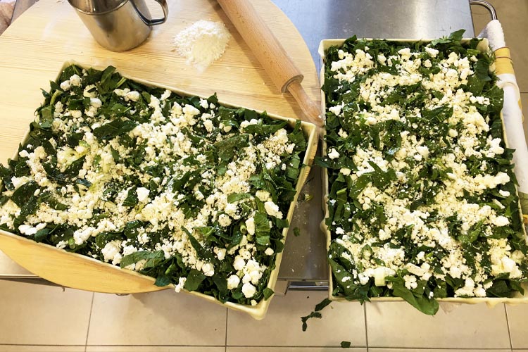 Authentic homemade spanakopita served at Yioryitsas Backyard in Kardamyli, Greece